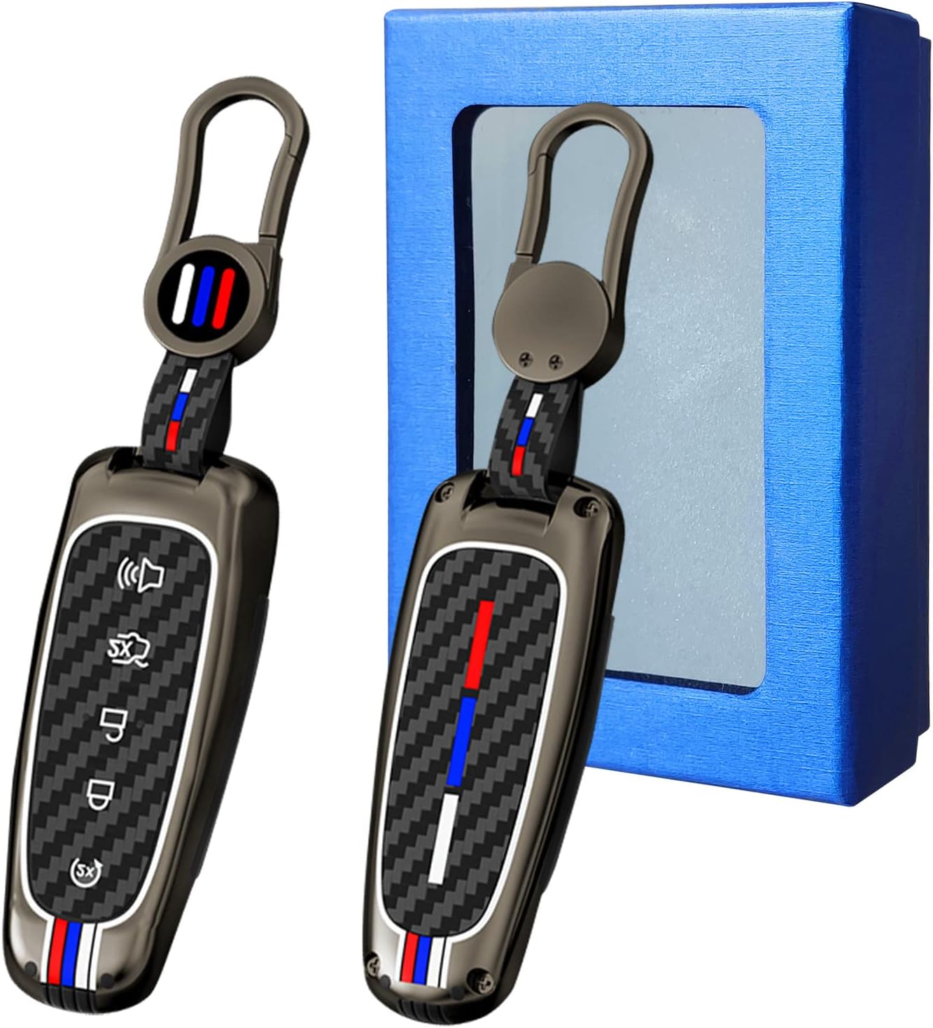 Yumzeco Compatible with Ford Key Fob Cover,Metal Shell Carbon Fiber Pattern Silicone Protection,Key Fob Shells Case for Flex Taurus Focus Explorer Escape Edge Expedition C-Max MKS MKT KeyCover