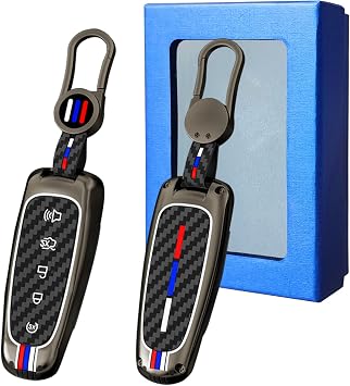 Yumzeco Compatible with Ford Key Fob Cover,Metal Shell Carbon Fiber Pattern Silicone Protection,Key Fob Shells Case for Flex Taurus Focus Explorer Escape Edge Expedition C-Max MKS MKT KeyCover
