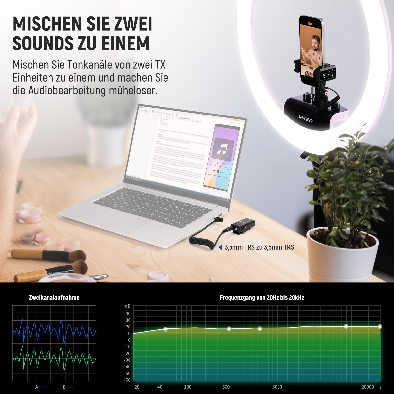 NEEWER CM28 PRO drahtloses Lavalier Mikrofon + Ladecase, Geräuschunterdrückung, 9 Stunden Aufnahmezeit, 4GB Speicher, Mini Ansteckmikrofon, kompatibel mit USB C iPhone iPad Android Kameras PCs Laptops