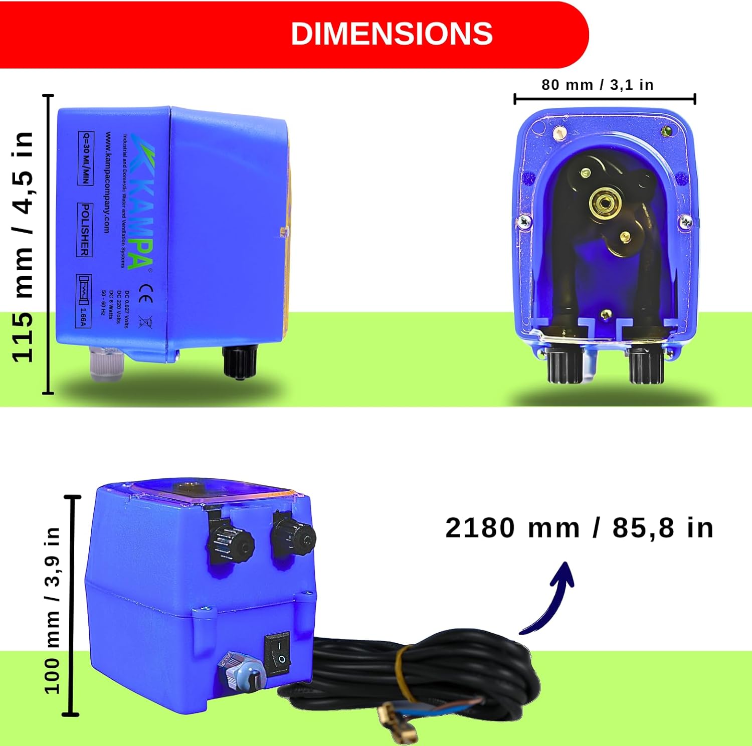 Dishwasher Peristaltic Pump, Protected Dosing Pump, Stenner Pump, Chemical Pump, 220V 7.2 L/H1 - Q = 120ML/MIN