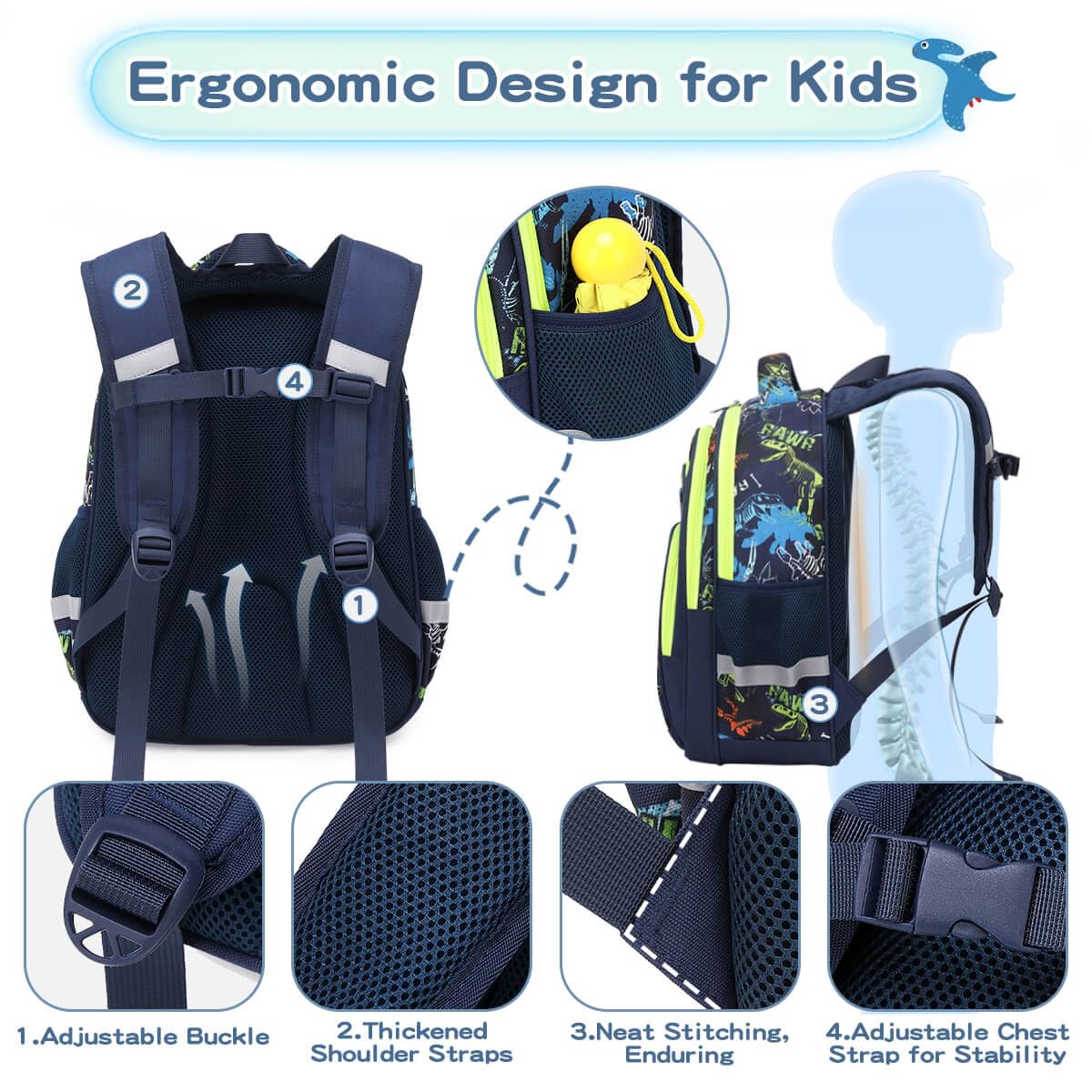 Cusangel Kinderrucksack Mädchen Jungen Teenager Schulrucksack, Ergonomischer & Anpassbarer Schulranzen, Wetterfester Rucksack Kinder mit Brustgurt, 20L, 41 x 29 x 15 cm