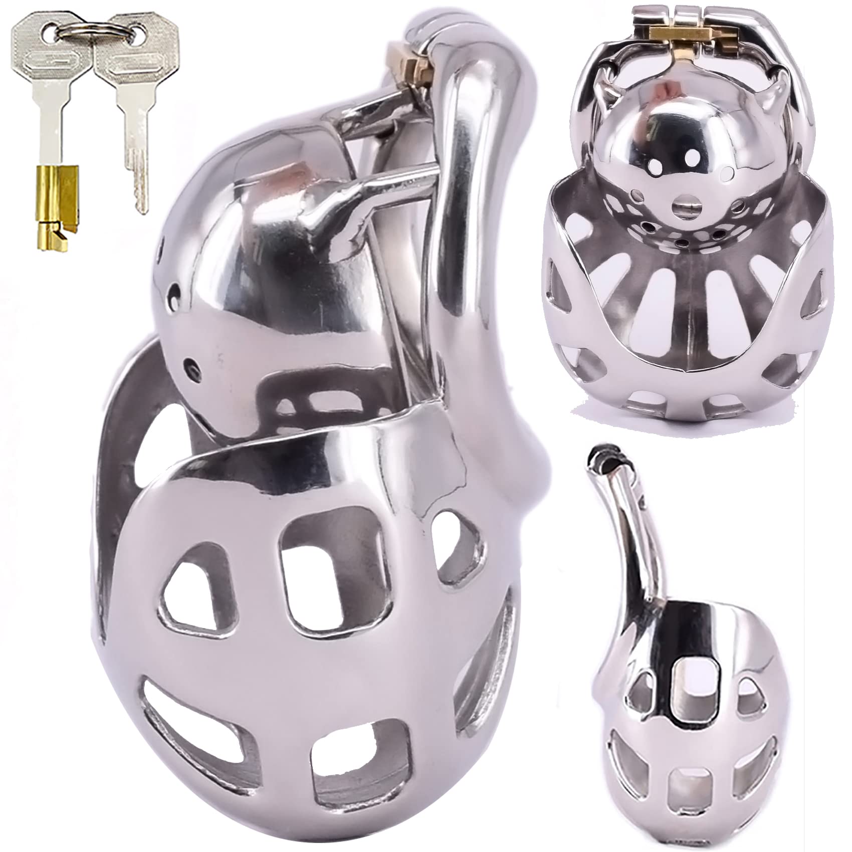 Edelstahl Ultra Small Keuschheitskäfig Hodenkäfig Mit Metall Hoden Bondage Cockringe, Atmungsaktiv Keuschheitsgürtel Hodensack Fesseln Männer Gay Cockcage Male Chastity Device,Silber,45mm