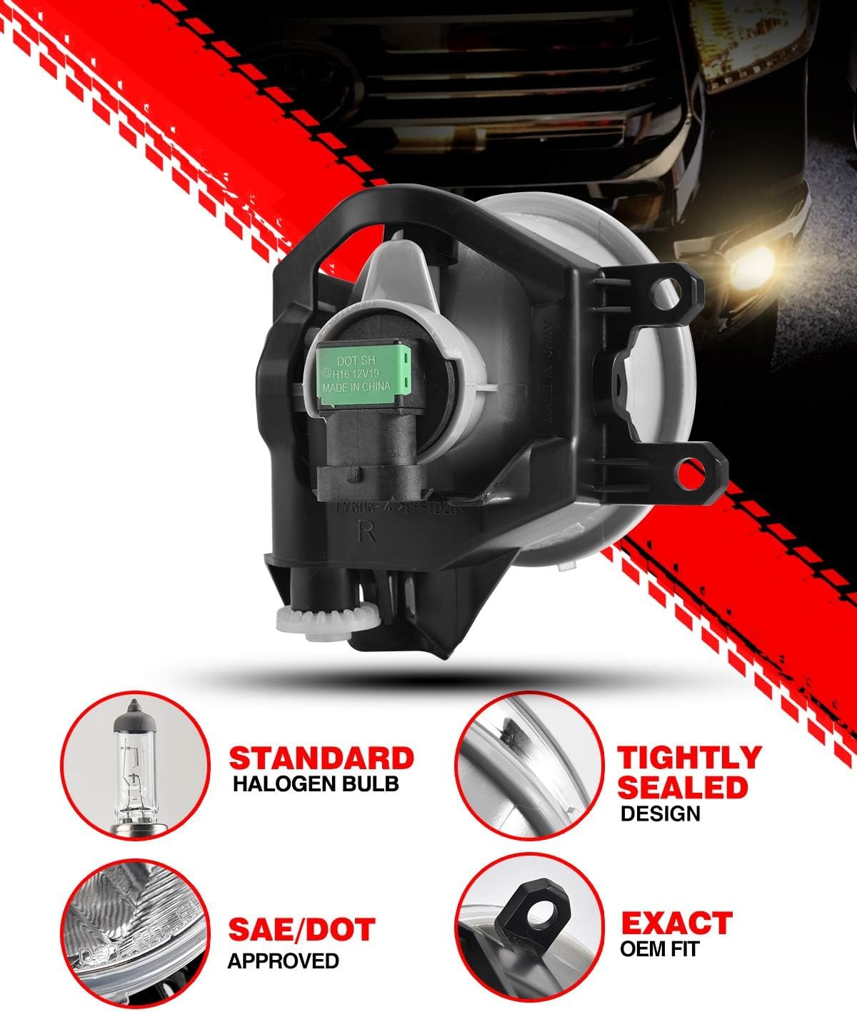 Torchbeam Fog Lights Assembly Replacement for Tundra 2014-2019, Tacoma 2016-2023, Highlander 2014-2019, Corolla 2014-2016, RX350/RX450h 2014-2015, Fog Light with H16 12V 19W Halogen Bulbs Clear Lens
