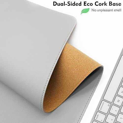 Miniatura 6 de Tapete de escritorio de doble cara, alfombrilla de mouse grande para escritorio, corcho natural y piel sintética, antideslizante, impermeable, para