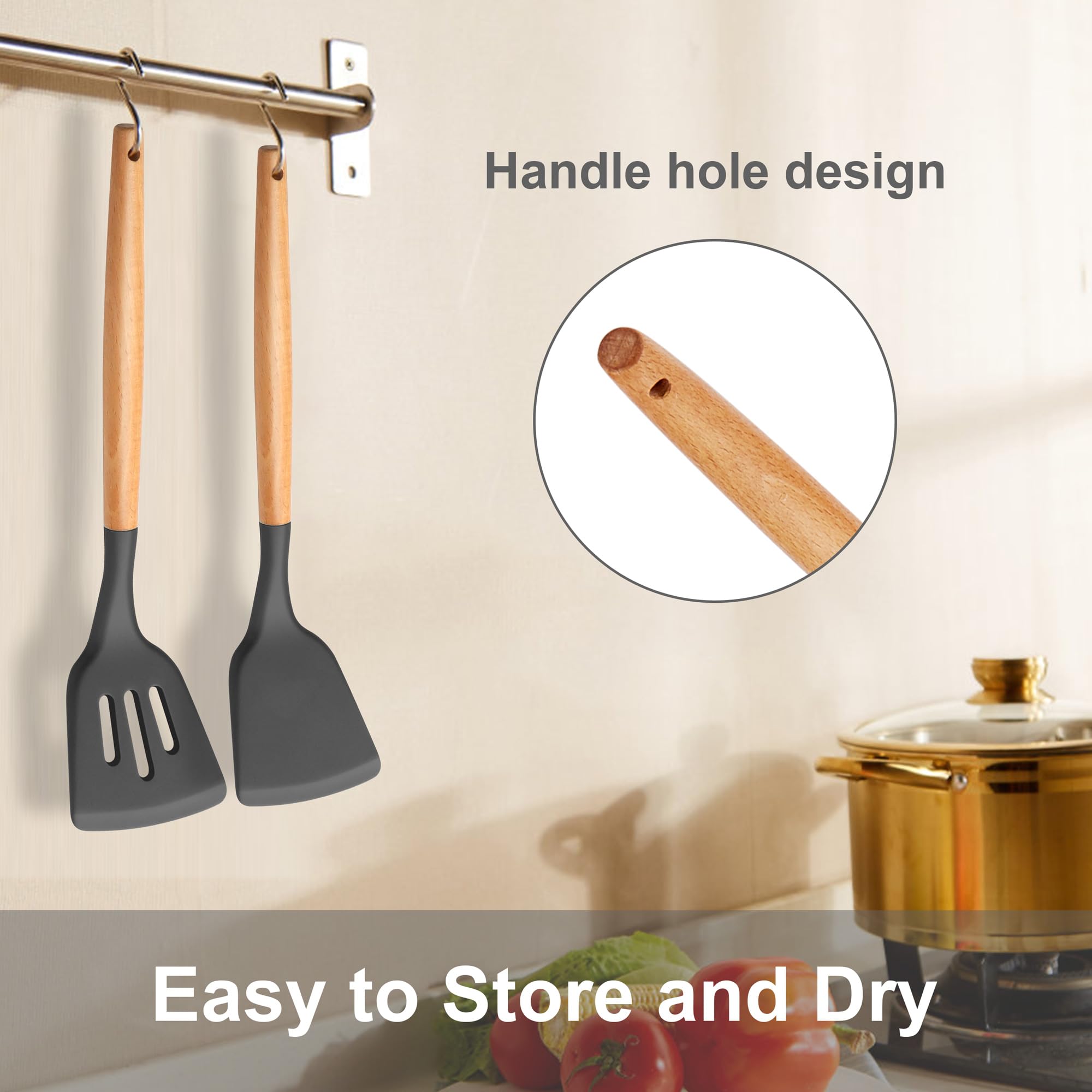 POTWIY Juego De 2 Espátulas De Pescado De Silicona, Espátulas De Pescado Para Utensilios De Cocina Antiadherentes Con Borde Y Mango De Silicona Resistentes Al Calor, Espátula Flexible Ranurada Para