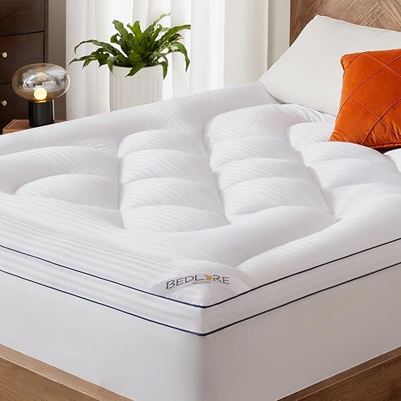 BEDLORE California King Mattress Topper, Thick Pillow Top Pad for Back Pain Relief, Cooling Soft Mattress Cover with Deep Pockets 6-18 inch