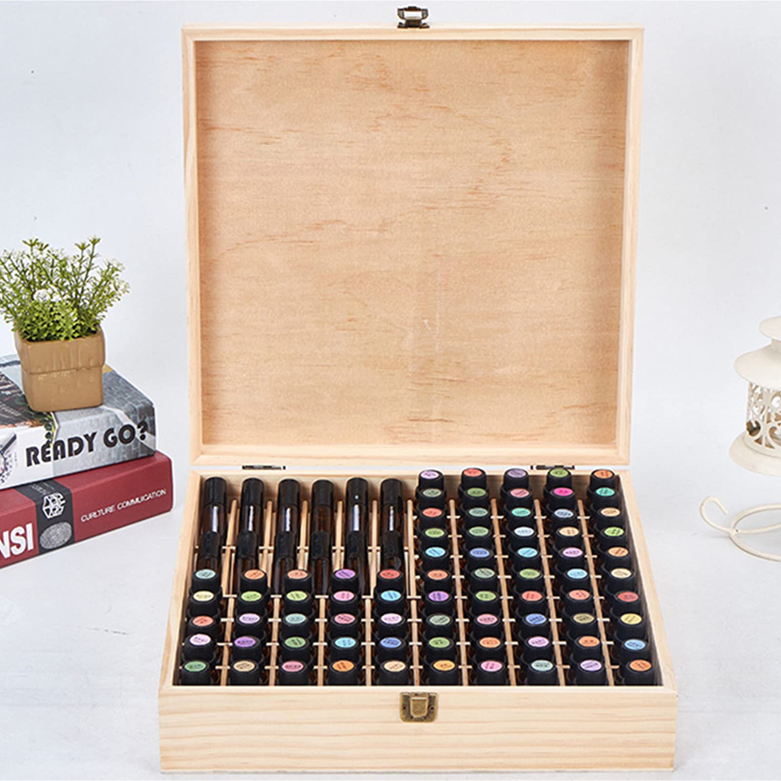 Opbergdoos Voor 5-15 Ml Flesjes RoseFlower Houten Opbergdoos Voor Etherische Oliën – 90 Flessen, 28,6x24x19,5 Cm Etherische Olie Bewaren Doos