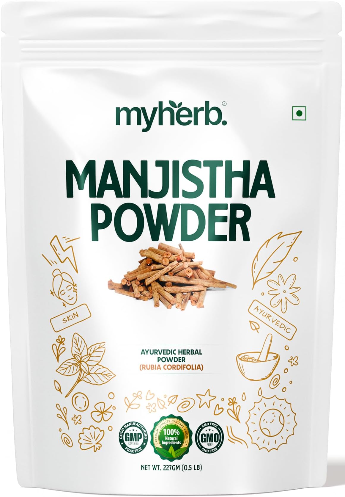 MYHERB 100% Pure Natural Organic Manjistha (Rubia Cordifolia) Powder || 227 Gm/0.5 Lbs || Ayurvedic Herbal Powder || For Hair,Face,Internal Consume || For Men & Women