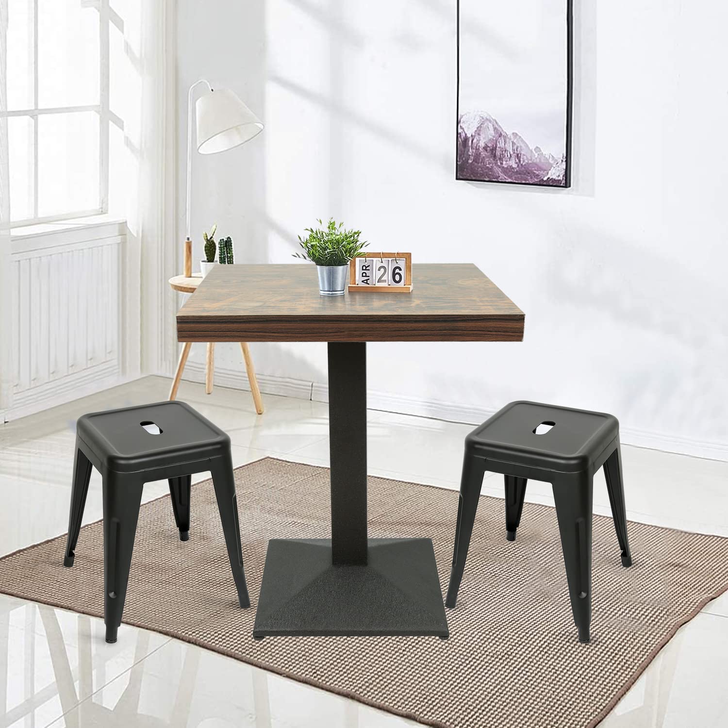 HUOLE Table de Bar Carrée Industrielle Rétro - Table à Manger Bistrot en Bois avec Pied Central, Charge Maximale 120KG, 60 x 60 x 75 cm (Horloge)