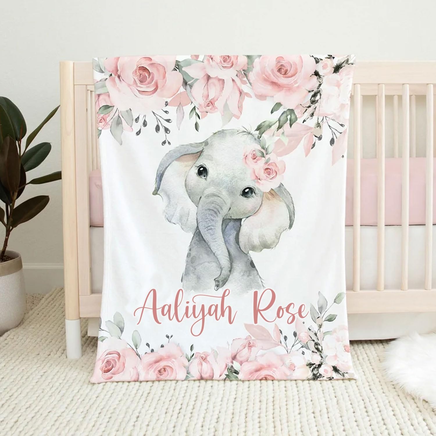 Personalized Baby Blankets for Girls, Floral Elephant Baby Blanket for Baby Girl Gifts, Baby Gifts, Milestone Baby Blanket