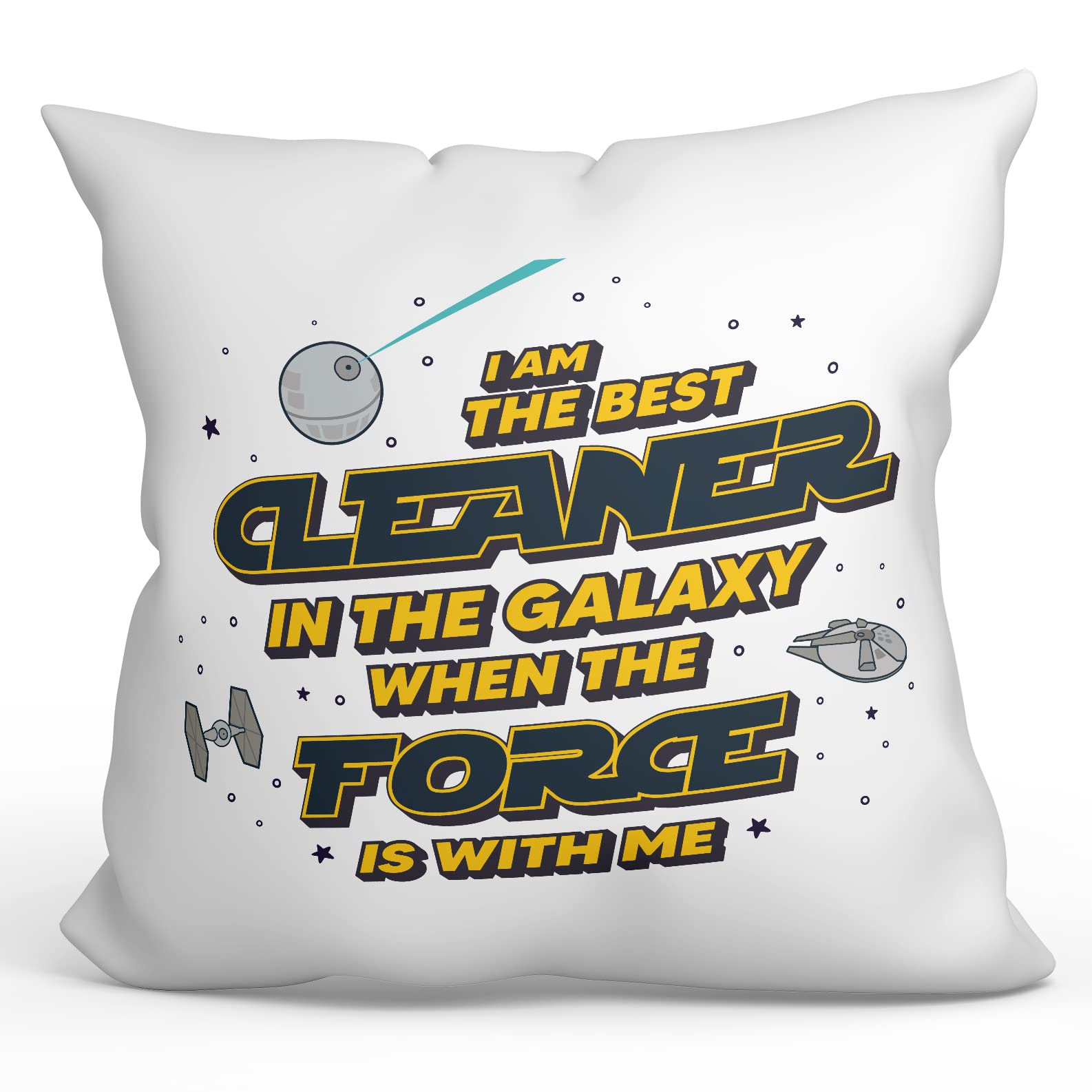 MUGFFINS CLEANER Cushion Padding included - in English - Best in The Galaxy The Force is With Me - Funny gift - Pillow: cover and filling 15.7x15.7 inches