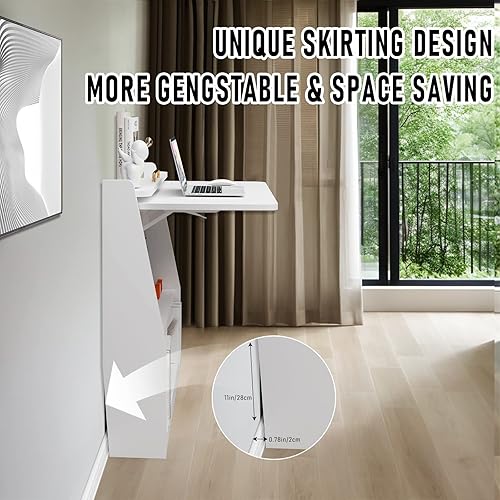 Miniatura 6 de Pmnianhua Escritorio Montado en la Pared, Escritorio Plegable de Madera que Ahorra Espacio Escritorio de Pared con Estante de Almacenamiento Mesa de