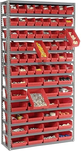 Miniatura 4 de Global Industrial Estantería de acero de 13 estantes con (72) contenedores de plástico de 4 pulgadas de alto, rojo, 36 x 12 x 72 pulgadas