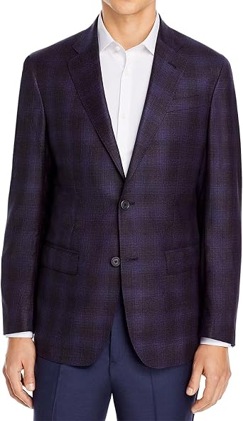 Bloomingdales The Mens Store Slim Fit Italian Wool Plaid Sport Coat 46 Regular Purple