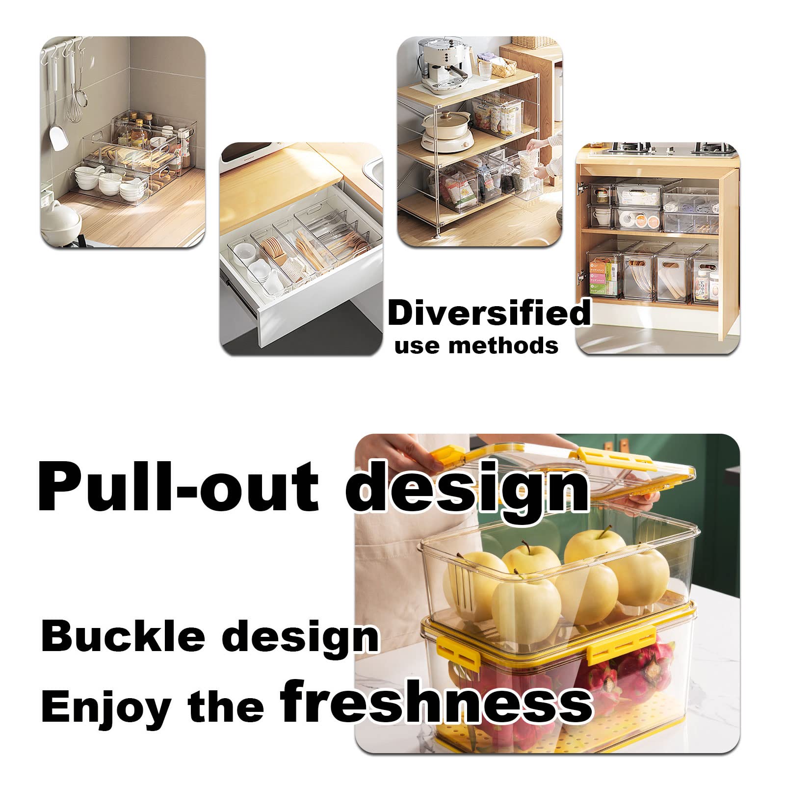 Caja De Almacenamiento del Refrigerador,Reutilizable Material Plastico Transparente,Apto para Nevera Cocina Despensa Armarios Encimeras Cosméticos (2 D)