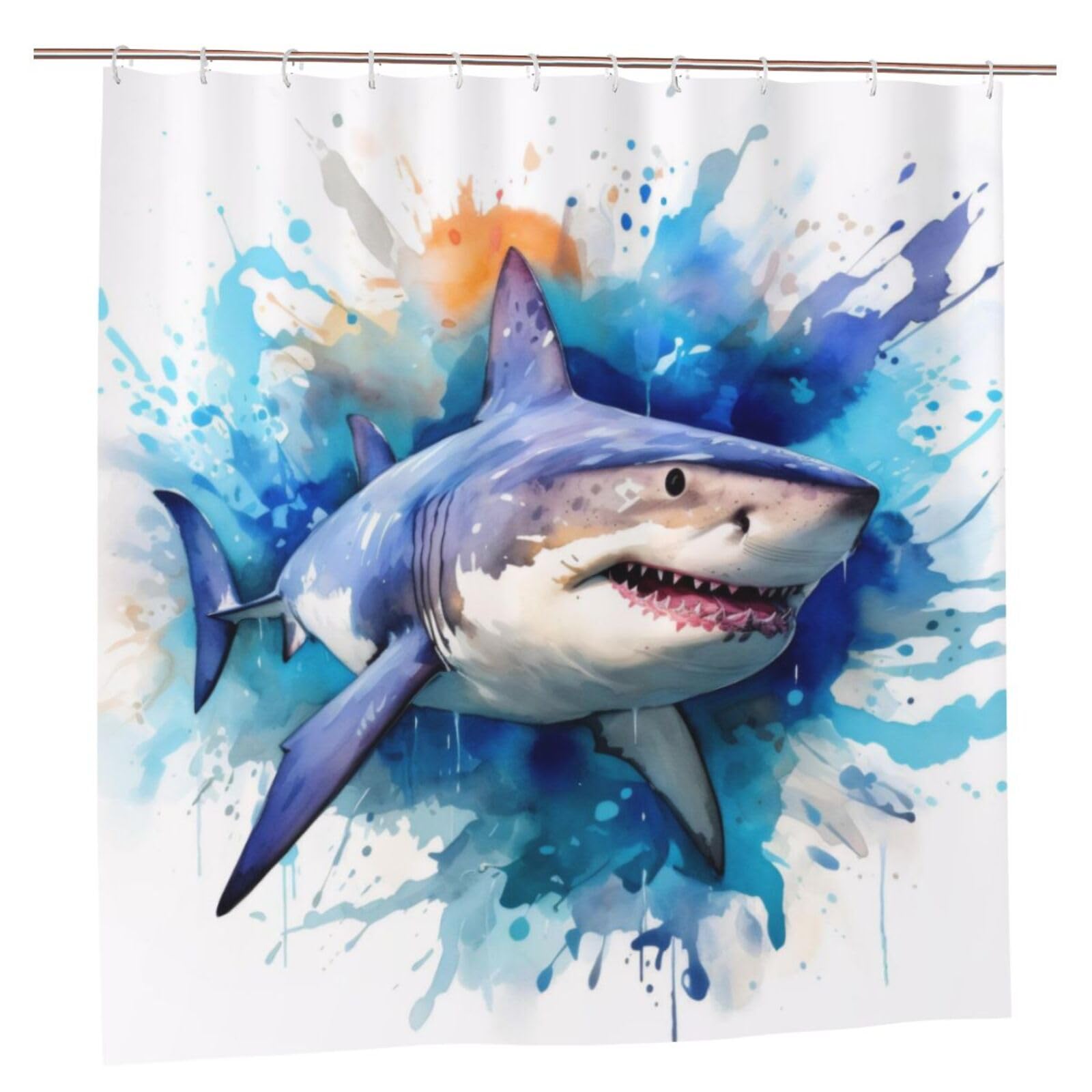 Oudrspo Bule Shark Unique Designer Artwork Shower Curtain 72x72 Inch - Polyester Bathroom Decor with Metal Grommets
