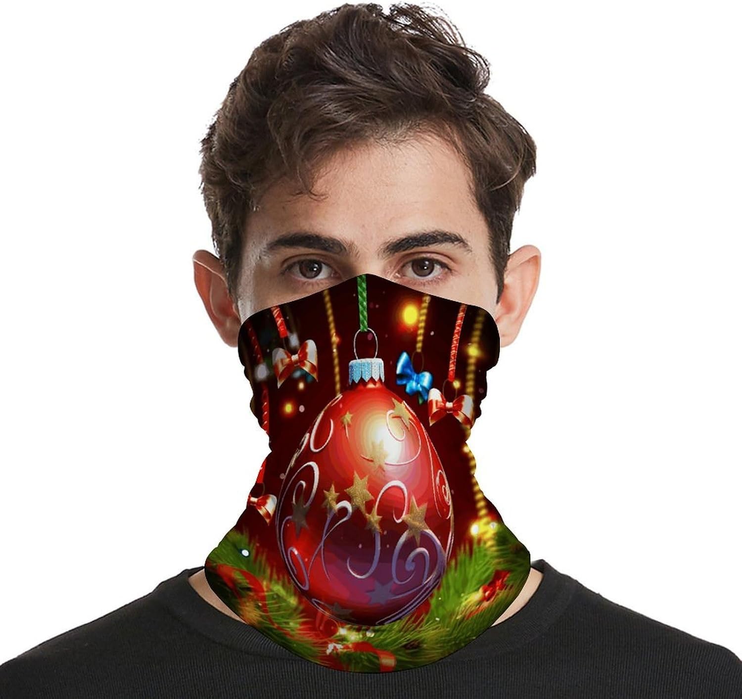 Xmas Ball Neck Gaiter Bandana Windproof Breathable Face Mask Cover Face Cover Cold Weather Gator Scarf Winter Neck Warmer Gaiter Half Balaclava Scarf Mask for Men Women