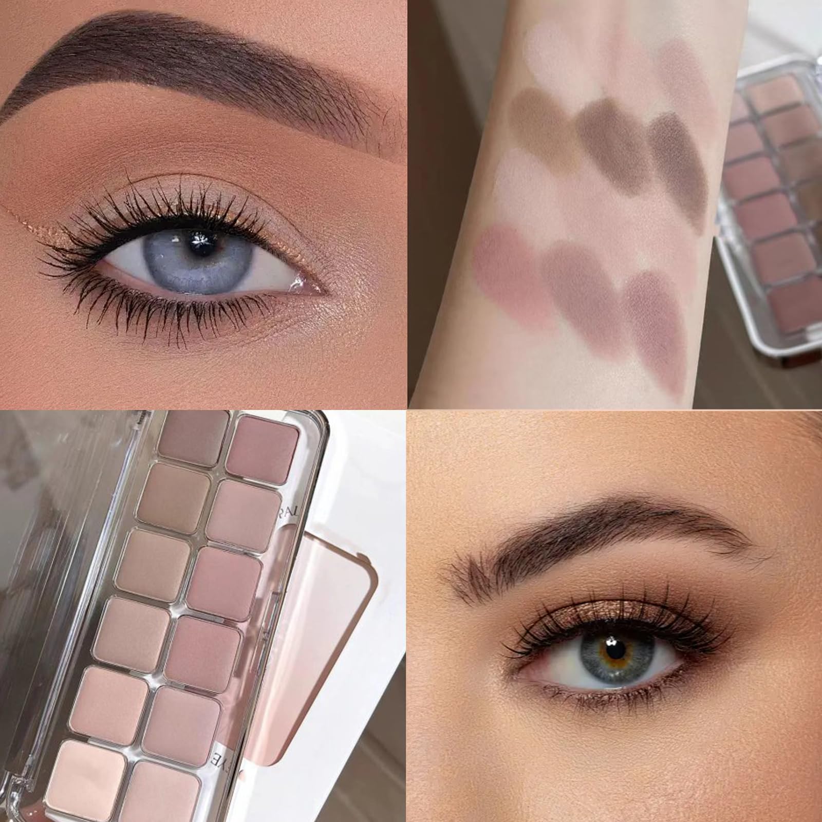 Nude Eyeshadow Palette 12 Colours, Pink Brown Nude Eye Shadows, Long Lasting Full Matte Eyeshadow Make-Up Palette - Image 3