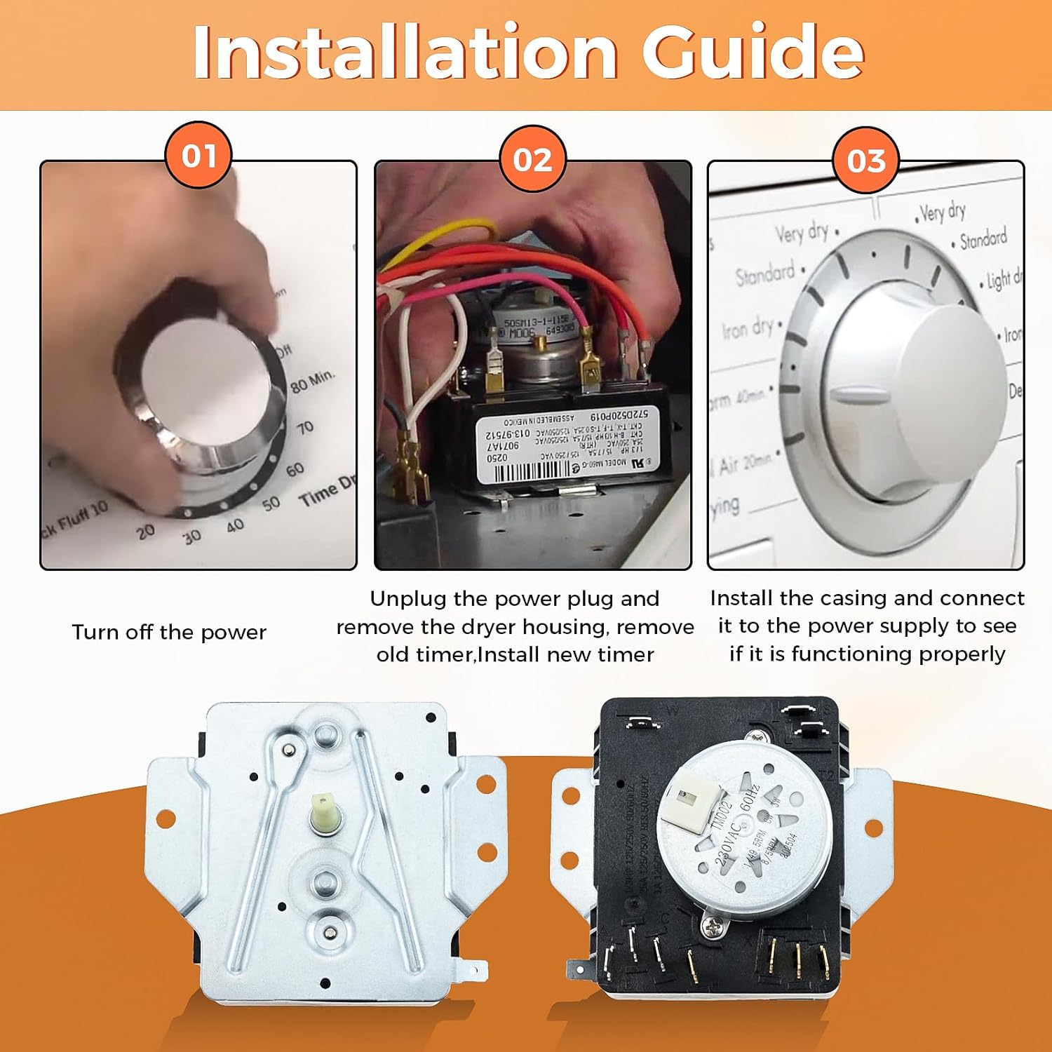 W10185982 Dryer Timer Compatible with Whirlpool, Maytag, Kenmore, Crosley, Replace 418-618-20-b5 AP6016541,PS11749831,WPW10185982,WPW10185982VP (230V 60Hz)