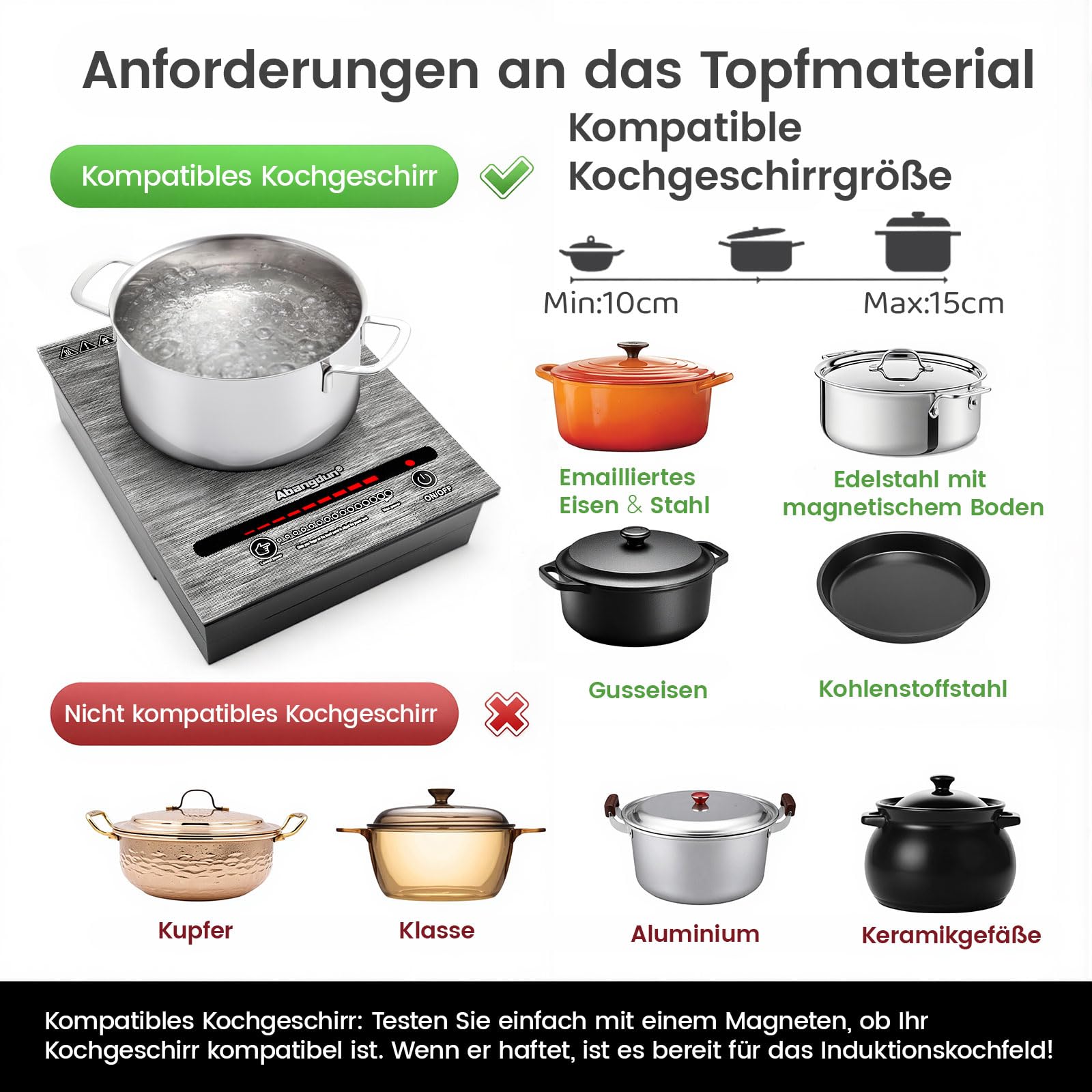 Mini Induktionskochplatte, 900W Mini induktionskochfeld 1 Platte, Induktionskochplatte, Elektrisch Kochplatte Induktion mit 5 Leistungsstufen, 100W-900Watt for Campinganhänger, Camping（T35）
