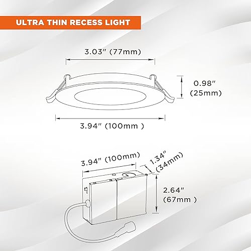 Miniatura 3 de SLEEKLIGHTING Luz de panel plano de retrofit ultrafina de 3 pulgadas, 5 W, 5CCT seleccionable, con caja de conexiones, perfil delgado, regulable,