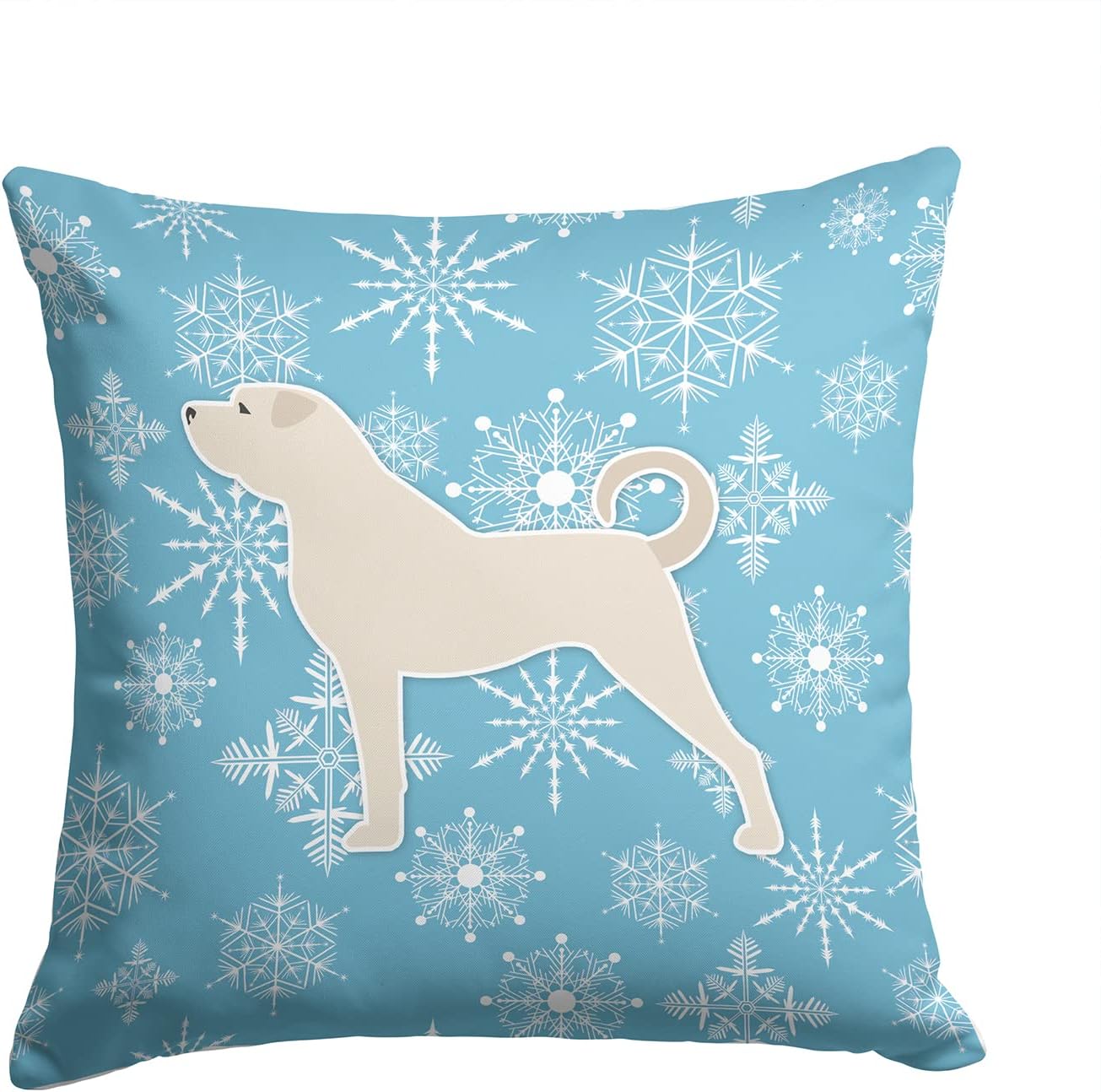 Caroline's Treasures BB3577PW1414 Winter Snowflake Anatolian Shepherd Fabric Decorative Pillow Machine Washable, Indoor Outdoor Decorative Pillow for Couch, Bed or Patio, 14Hx14W