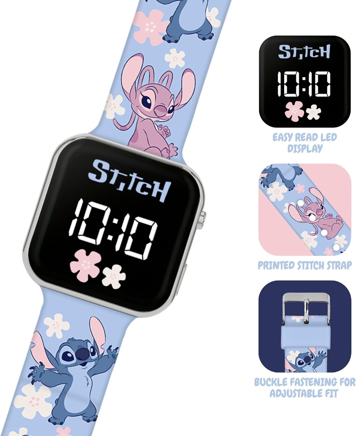 Disney Lilo & Stitch niebieski pasek z nadrukiem LED zegarek LAS4200