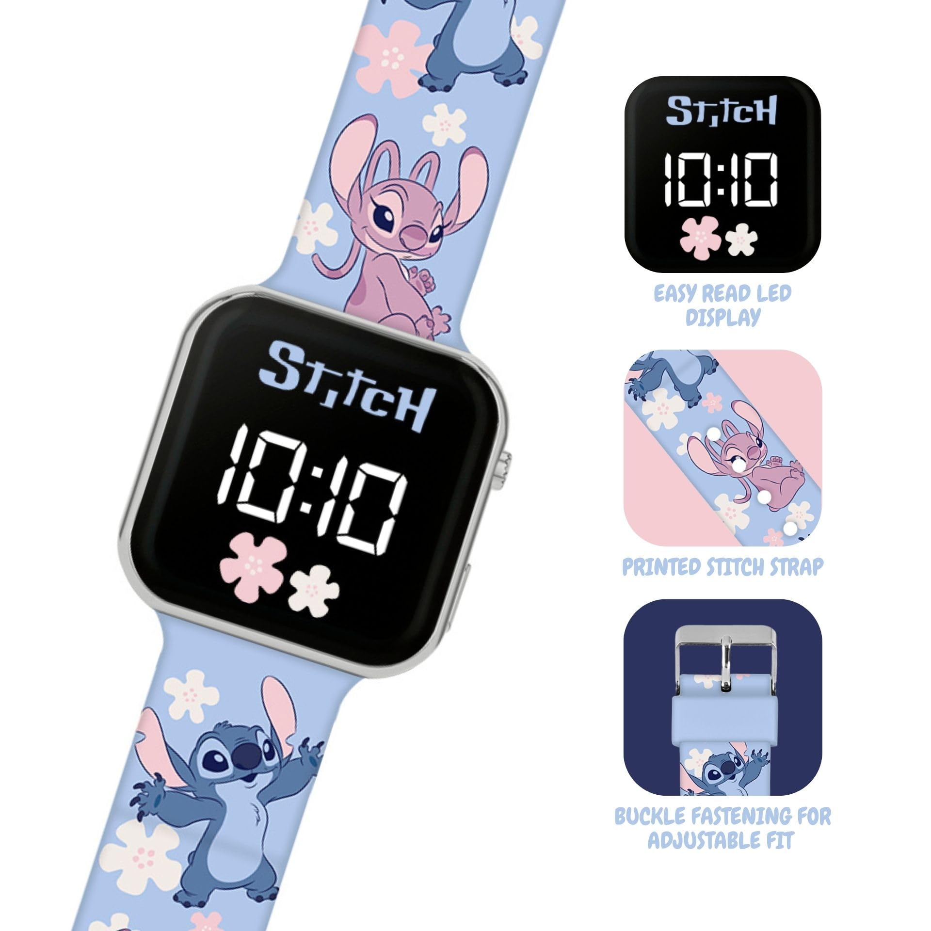 Disney Lilo & Stitch niebieski pasek z nadrukiem LED zegarek LAS4200