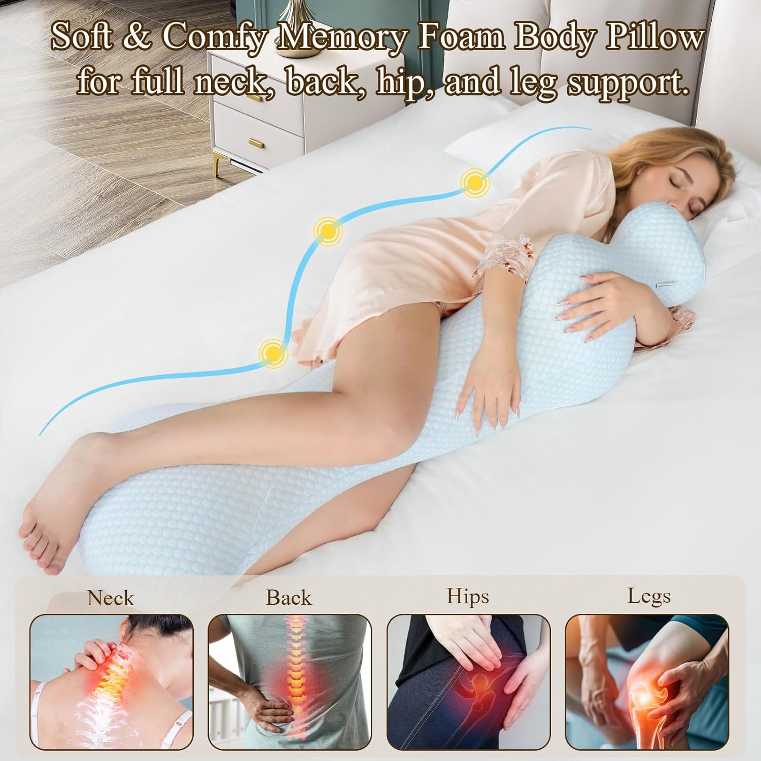 Mermaid Body Pillows for Adults, Cooling Long Pillow for Bed, One Piece Full Body Pillow, Big Memory Foam Firm Body Pillows for Side Sleepe, Soft Hugging Bodypillow for Pregnancy