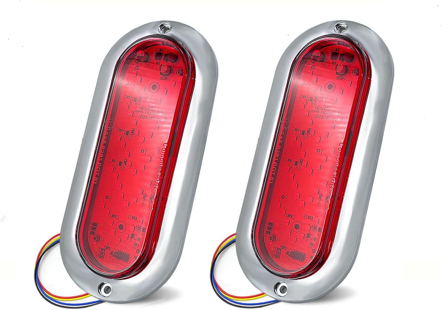 2pcs 6'' Arrow Trailer 45 LED Rear Tail Lights Strobe Brake Stop Warning Flash Turn Running Marker Surface Mount Waterproof for Truck Pickup Bus Pickup (2pcs red)