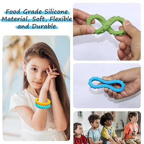 Miniatura 2 de Pulseras sensoriales masticables para niños y niñas, paquete de 4 pulseras de silicona para niños con autismo, TDAH, ansiedad o necesidades
