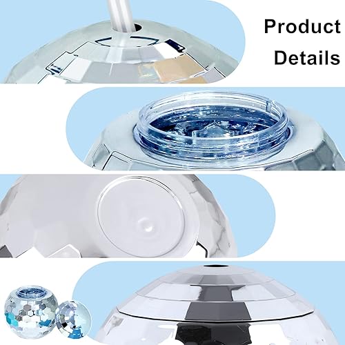 Miniatura 3 de 8 tazas de bebidas de bola de disco de los años 70 con tapa y pajita, tazas de fiesta de discoteca de 20 onzas, tazas de cóctel de discoteca con