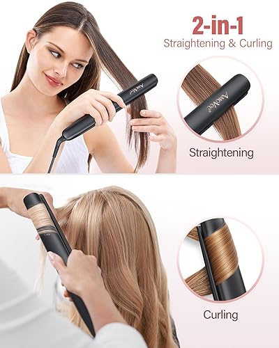 Miniatura 7 de Plancha para alisar el cabello, alisadora y rizadora 2 en 1, plancha de pelo de calentamiento rápido de 15 segundos, plancha plana de cerámica
