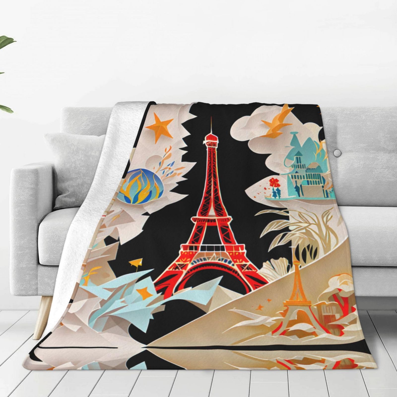 Couverture flanelle legere chaude plaid Tour Eiffel pour soiree cocooning salon