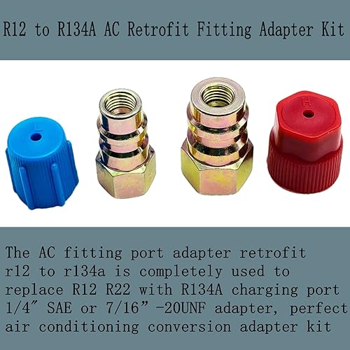 Miniatura 2 de Kit de adaptador de ajuste de CA R12 a R134A, R12 R22 a R134A adaptador de conversión UNF de 14 pulgadas a 716 "-20, se adapta a aire acondicionado