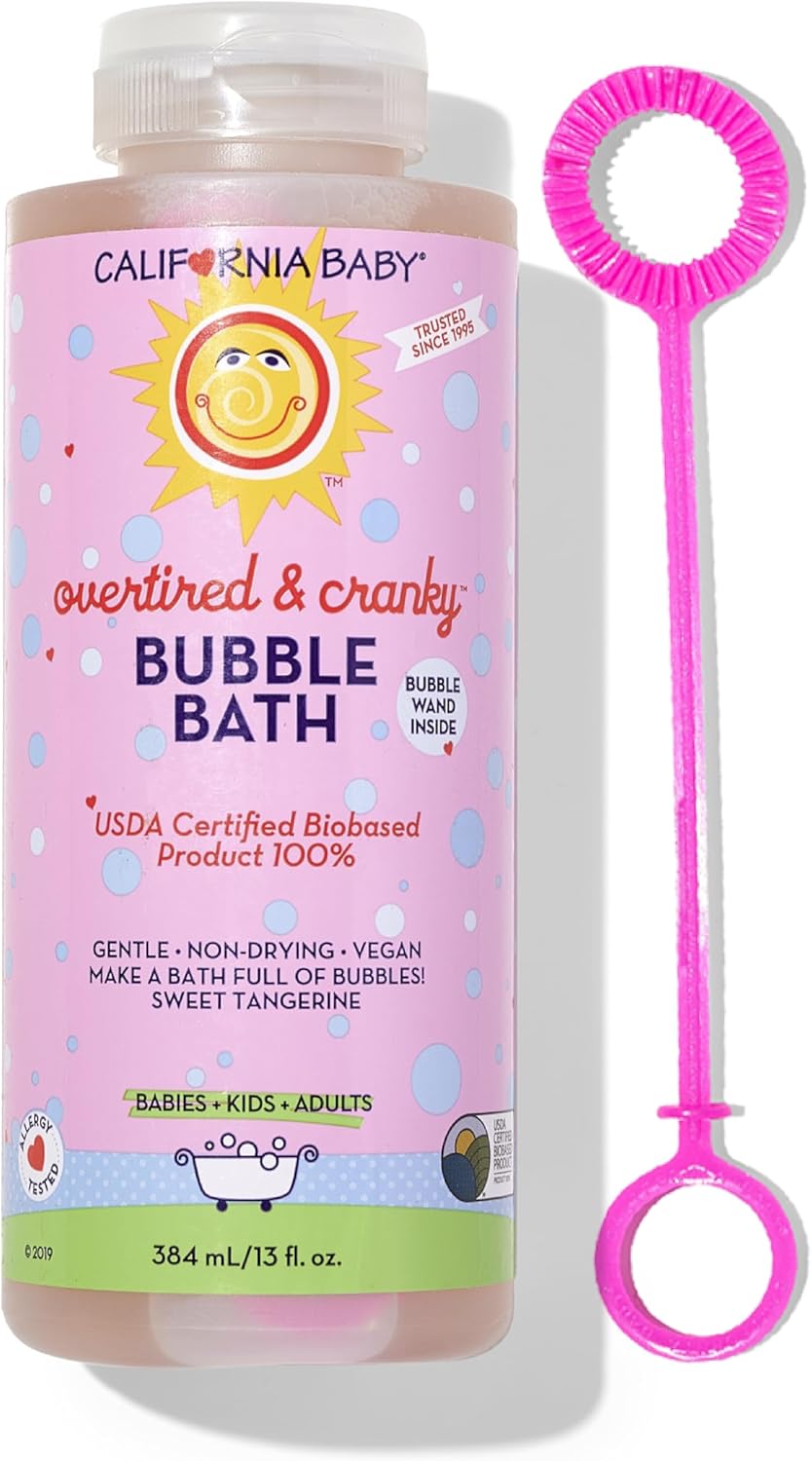 California Baby Overtired & Cranky Bubble Bath | 100% Plant-Based Kids Bubble Bath | Uplifting Scent | Baby Bubble Bath + Bubble Wand | 384 mL / 13oz