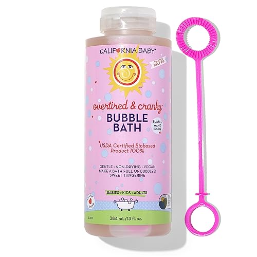California Baby Overtired & Cranky Bubble Bath | 100% Plant-Based Kids Bubble Bath | Uplifting Scent | Baby Bubble Bath + Bubble Wand | 384 mL / 13oz