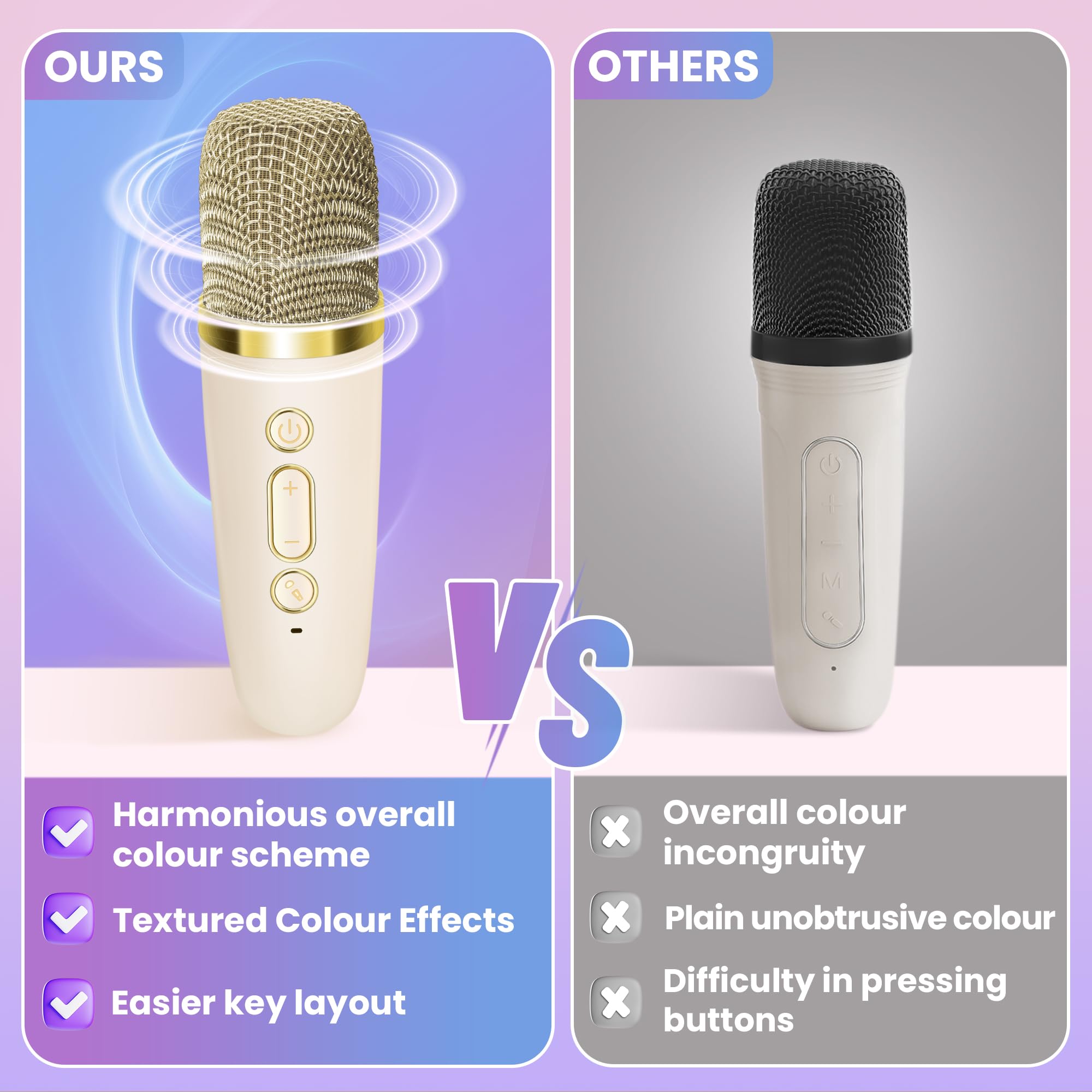 Mini Karaoke Machine for Kids Adults, UZSOMX Portable Bluetooth Speakers and 2 Wireless Microphones Song Toys with LED Light, Chritmas Birthday Toys Gifts for Girls Boys Toddler Teens (Beige 2 Mic) 3