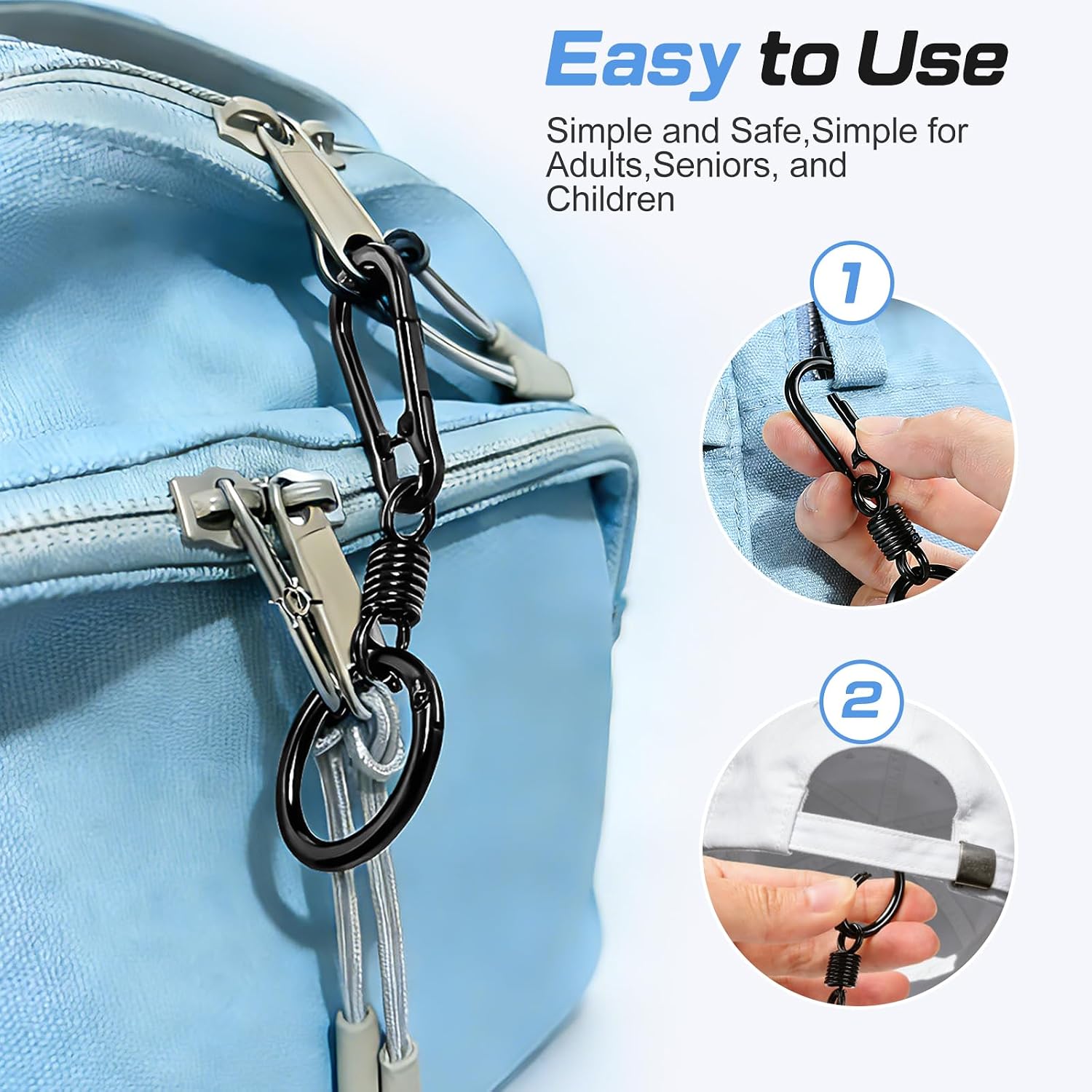 Oiissuz Zipper Clips Anti Theft Double Opening Small Zinc Alloy Carabiner Clips, Europe Travel Safety for Women, Easy to Use Suitable for Crossbody Bag, Backpack & Luggage, 6pack