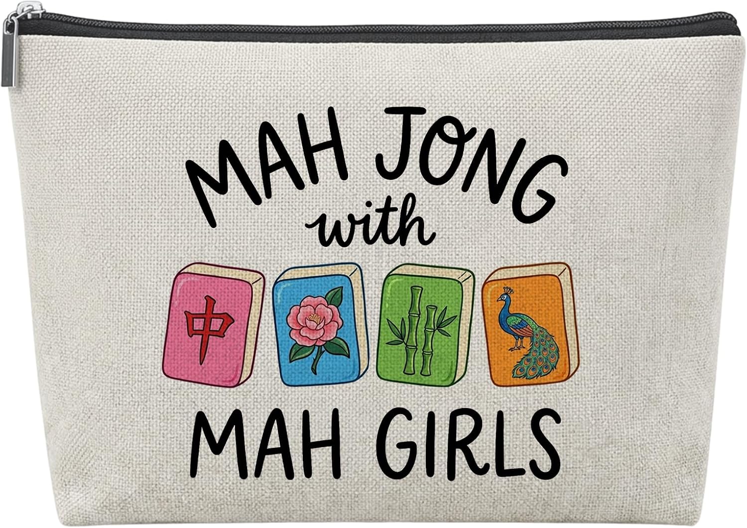 Funny Mahjong with Mah Girls Empty Mahjong Tile Bag 13x7.8 Inch,