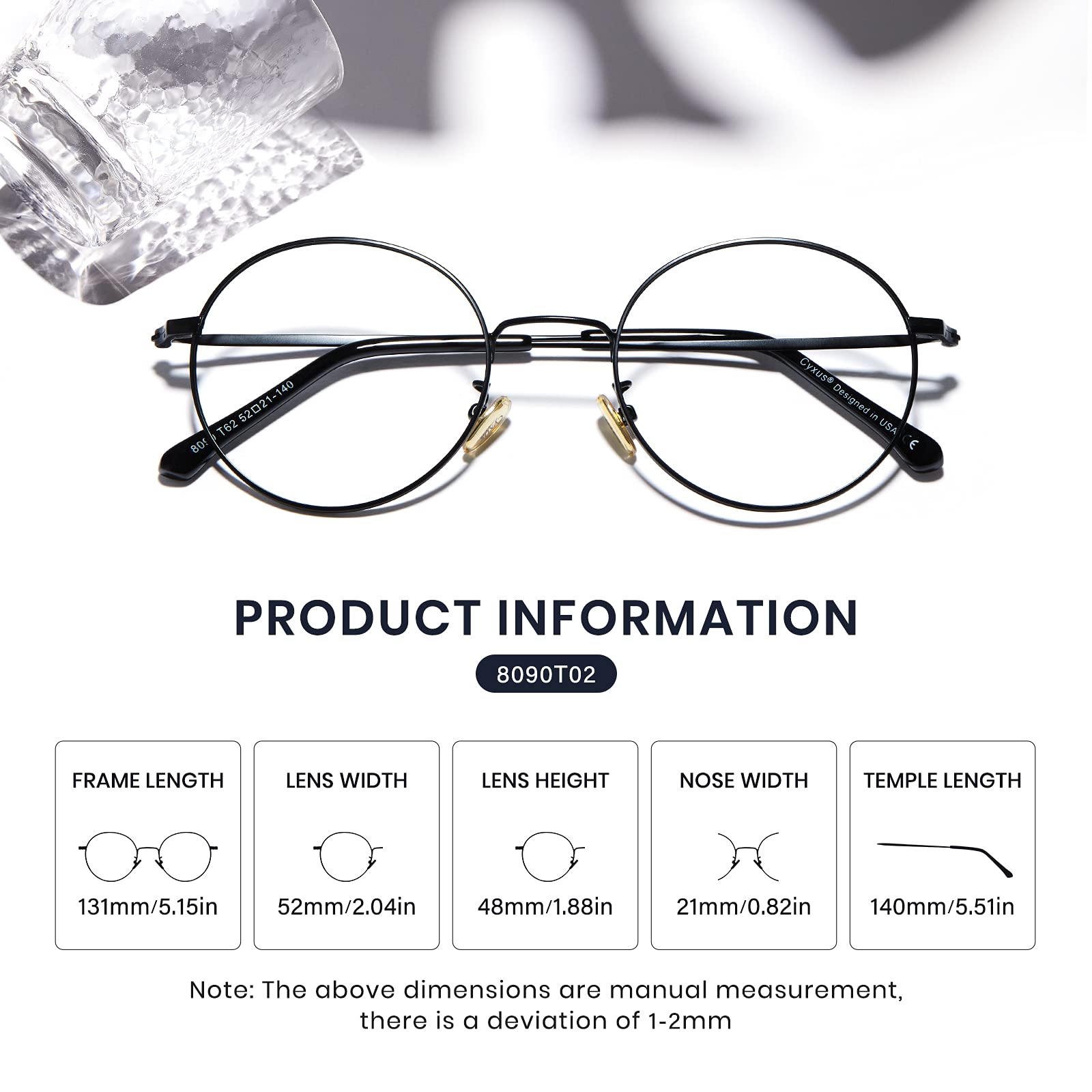 Cyxus Gafas Luz Azul Hombre Mujer Ligero Gafas De Ordenador Retro Gafas Anti Dolor De Cabeza Fatiga De Los Ojos 402B045, negro mate, M