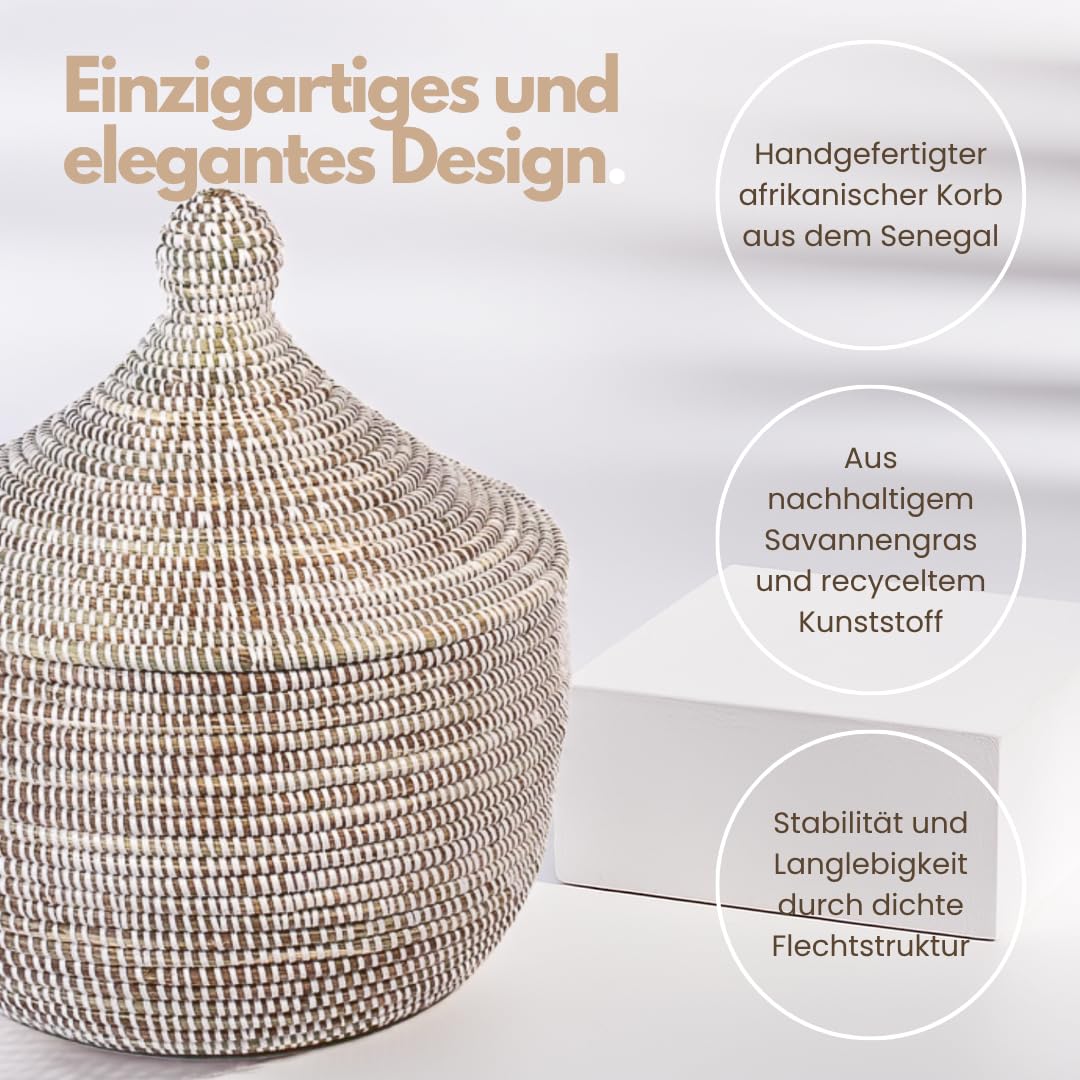 Afrikanischer Korb mit Deckel | Geflochtener Korb GAPARU | Handgefertigt aus Savannengras | Nachhaltig & Verantwortungsvoll produziert | Aufbewahrungskorb | Vielseitig einsetzbar