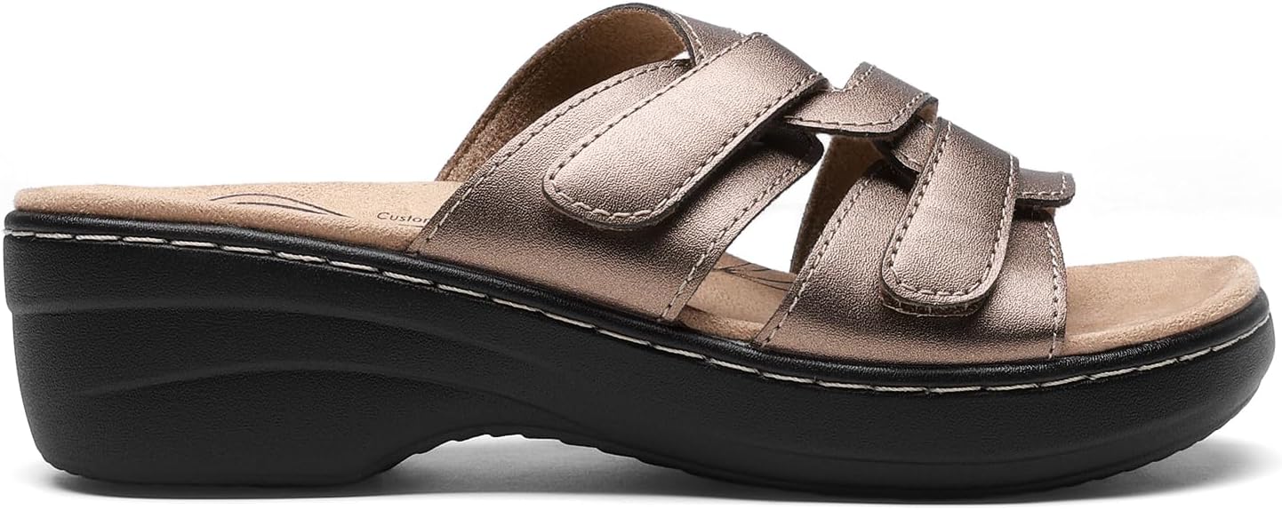 DREAM PAIRS Women Arch Support Slide Sandals Adjustable Straps Slip On Wedge Sandals Casual Comfort Lightweight Flat Slides