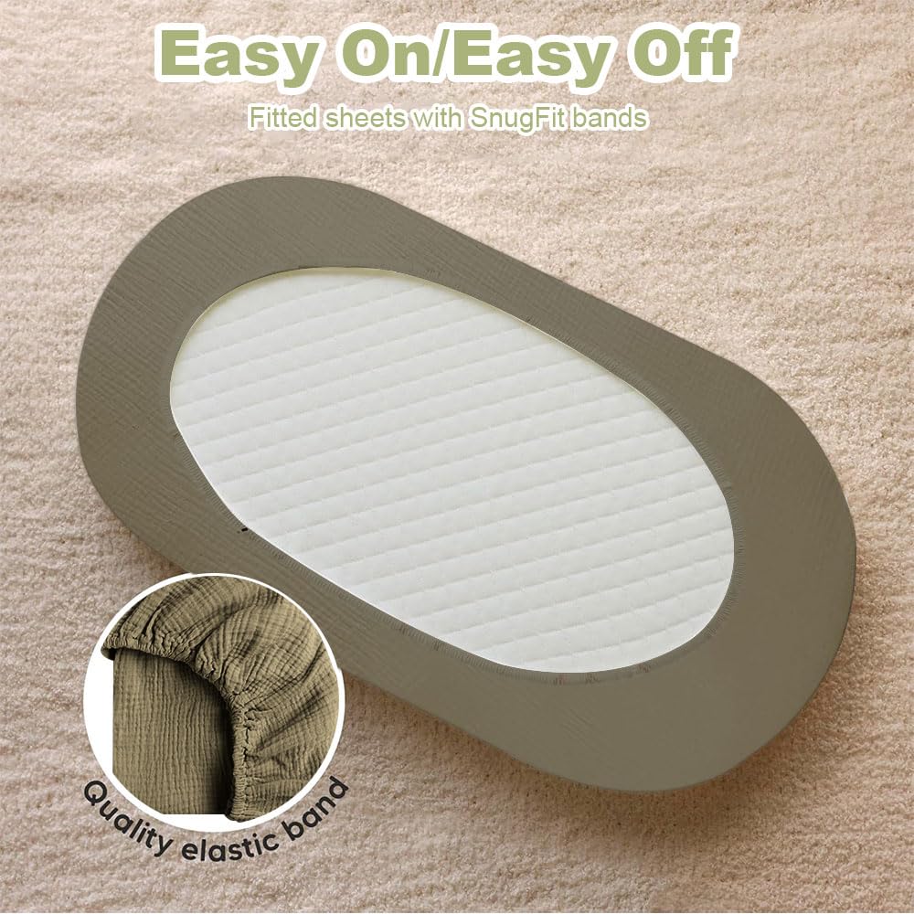 2 Pièces Drap Cododo pour Bébé Housse 40x80, 100% Coton Drap Nacelle, Couffin, Berceau, Garçon et Fille (Abricot/Vert Olive)
