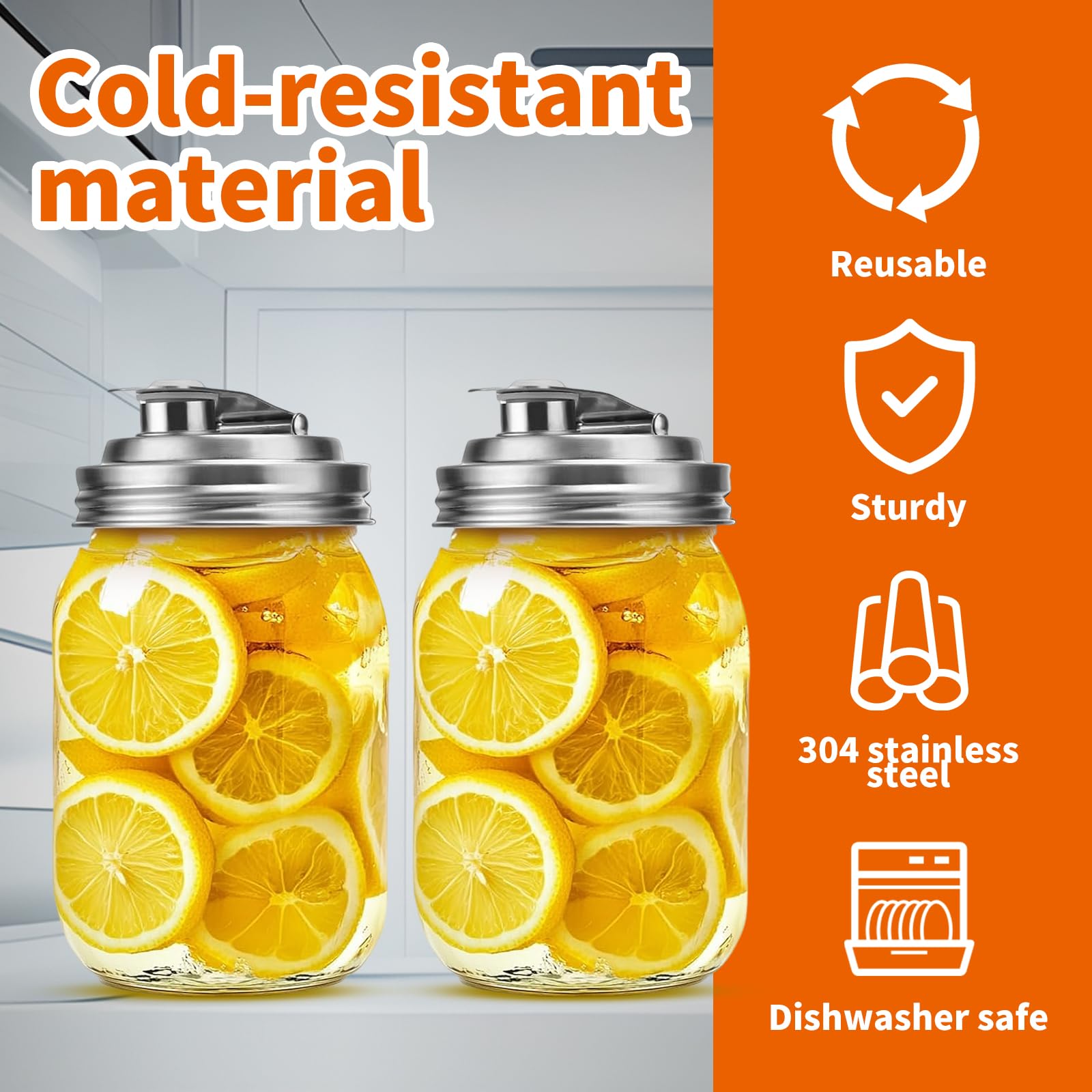 Mason Jar Wide Mouth Lid Stainless Steel Pour Spout Flip Cap,Mason Jar Pitcher Rust Leak Proof Seal Cover for Home Brewing Fruit Fermenting Drinks Salad (2 Pack)
