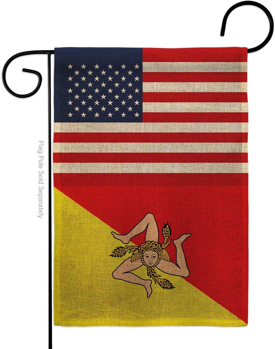 Sicily US Friendship Burlap Burlap Garden Flag Regional USA American Alliance World Country Particular Area Small Decorative Gift Yard House Banner Double-Sided Made In 13 X 18.5