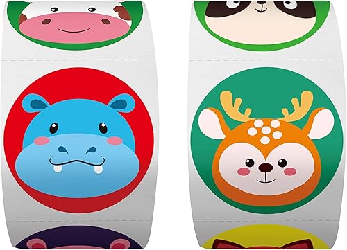 Miniatura 5 de 600 adorables calcomanías redondas de incentivo animadoras de animales en 16 diseños con línea perforada versión ampliada (cada uno mide 1.5