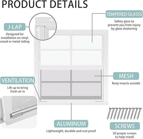 Miniatura 10 de Tandefio Paquete de 2 ventanas blancas de 21 x 14 pulgadas con vidrio templado y pantalla para el hogar, ventanas corredizas con deslizador vertical