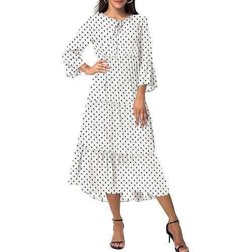 VIISHOW Womens 3/4 Sleeve Casual Bohemian Midi Dress