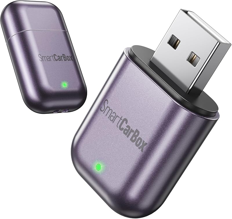 Adaptador CarPlay sem fio Burnt Sugar R9775 para iPhone – USB Tipo A, Bluetooth 5.3, Wi‑Fi 2,4 + 5,8 GHz, Roxo azulado